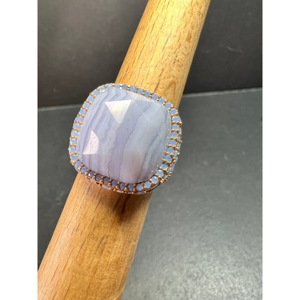 New With Tag Blue Lace Agate 18K Rose Gold Plated Ring Size 7